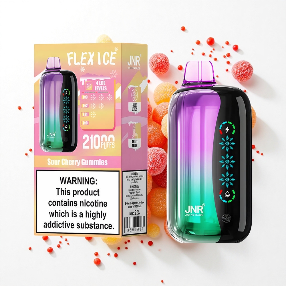 JNR Flex Ice 21000 Kwaśne Wiśniowe Żelki z Lodowym Smakiem i Dotykowym Ekranem
