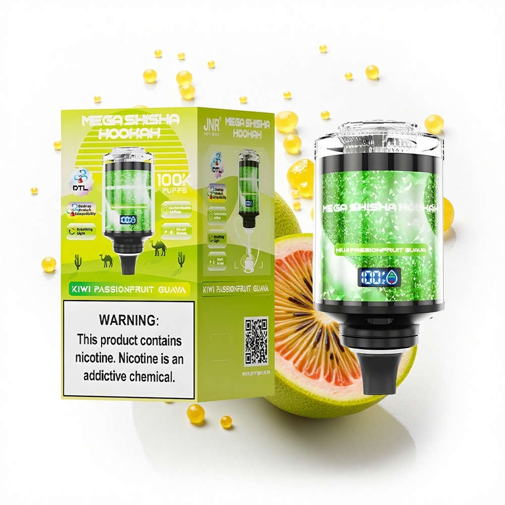 JNR Mega Shisha Hookah 100K Kiwi Marakuja Guawa z Ekranem Interaktywnym i Baterią 2200mAh