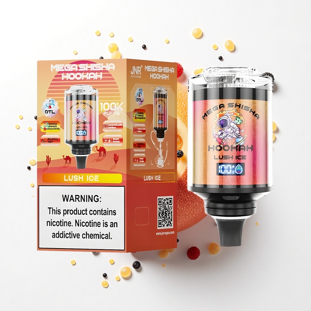 JNR Mega Shisha Hookah 100K Lód Lush Mega z Ekranem Interaktywnym i Baterią 2200mAh