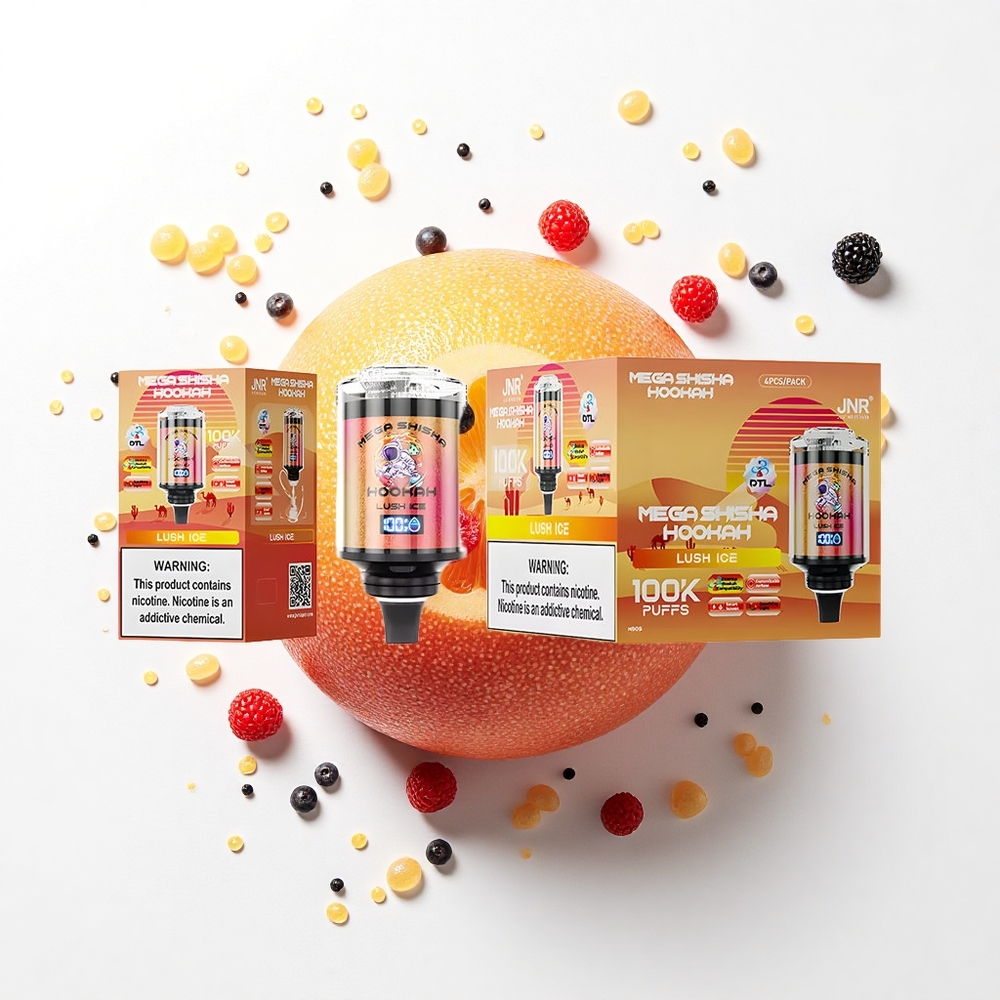 JNR Mega Shisha Hookah 100K Lód Lush Mega z Ekranem Interaktywnym i Baterią 2200mAh