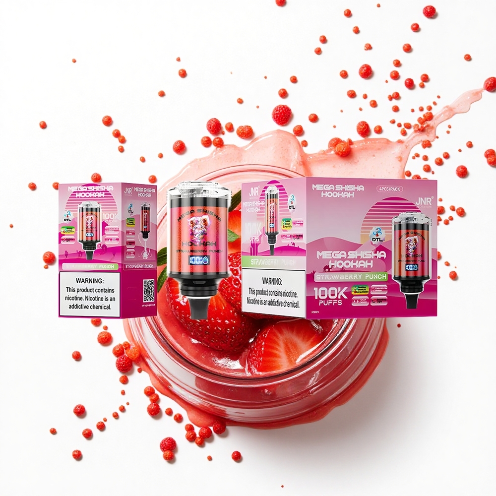JNR Mega Shisha Hookah 100K Truskawkowy Mocny Smak z 2200mAh i 60ml Pojemnością