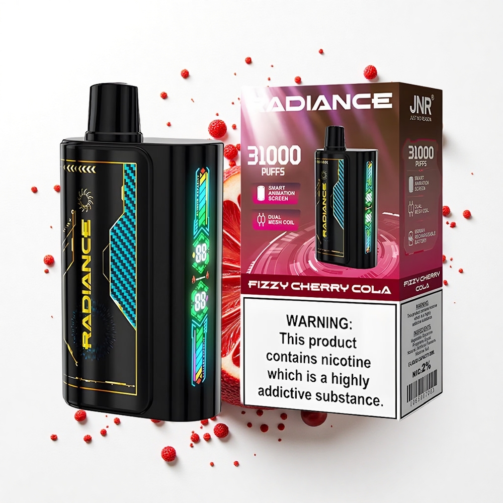 JNR Radiance 31000 Musująca Wiśniowa Cola z Ekranem Animacji i Podwójną Siatką