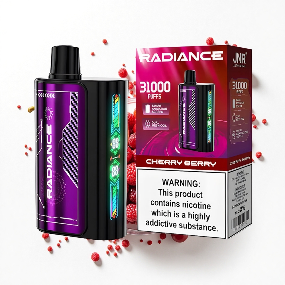 JNR Radiance 31000 Wiśniowa Jagoda z Ekranem Animacji i Podwójną Siatką