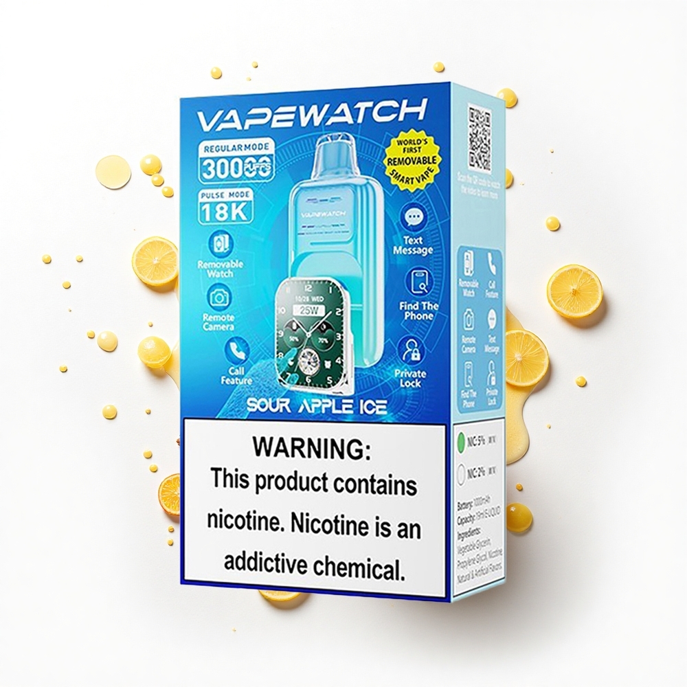JNR VapeWatch 30000 Kwaśne Jabłko Lód z Podwójną Siatką i Szybkim Ładowaniem