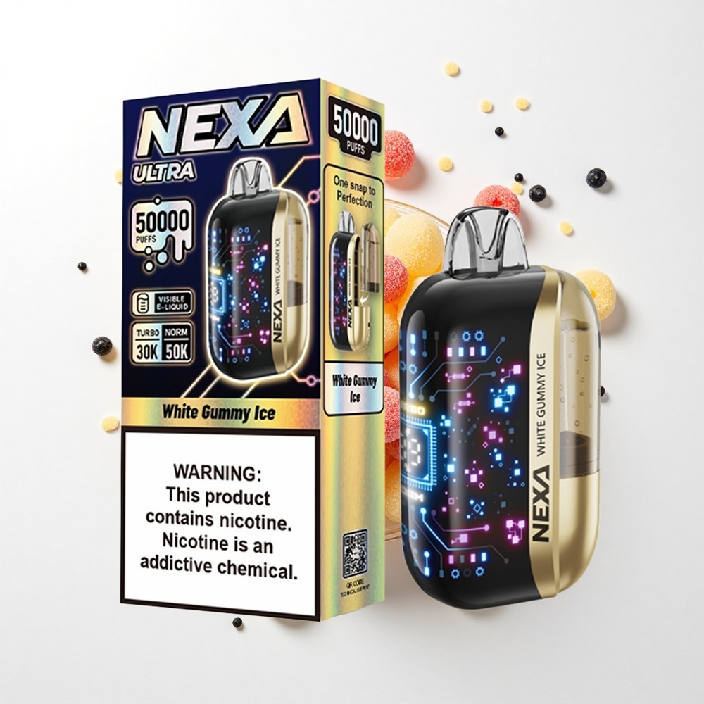 NEXA Ultra 50000 Puffs Biały Gumi Lód 50K z Ekranem 3D i Typem-C