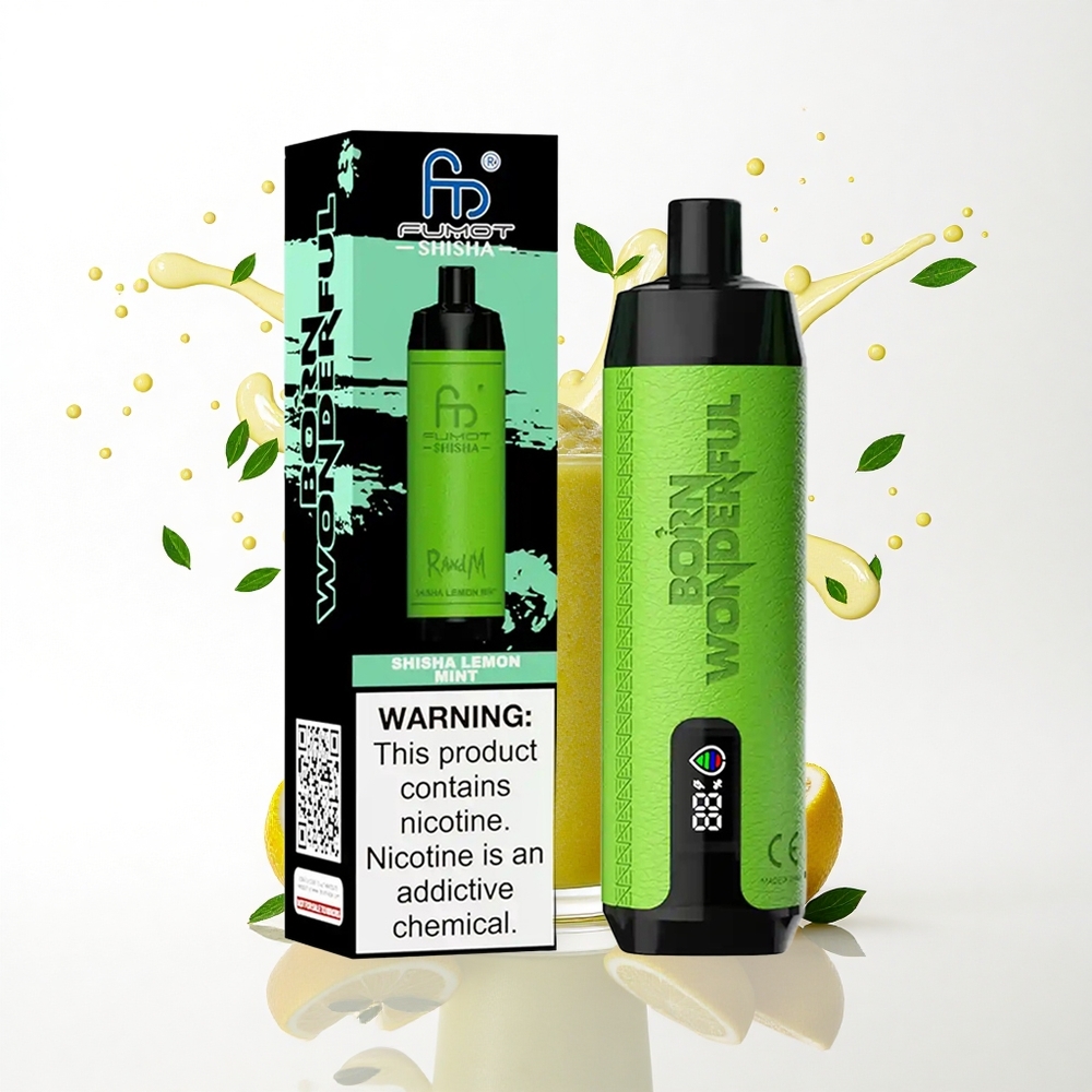 RandM Fumot Shisha 10000 Puffs Cytrynowo-Miętowa Shisha z 18ml Płynu i Typem-C