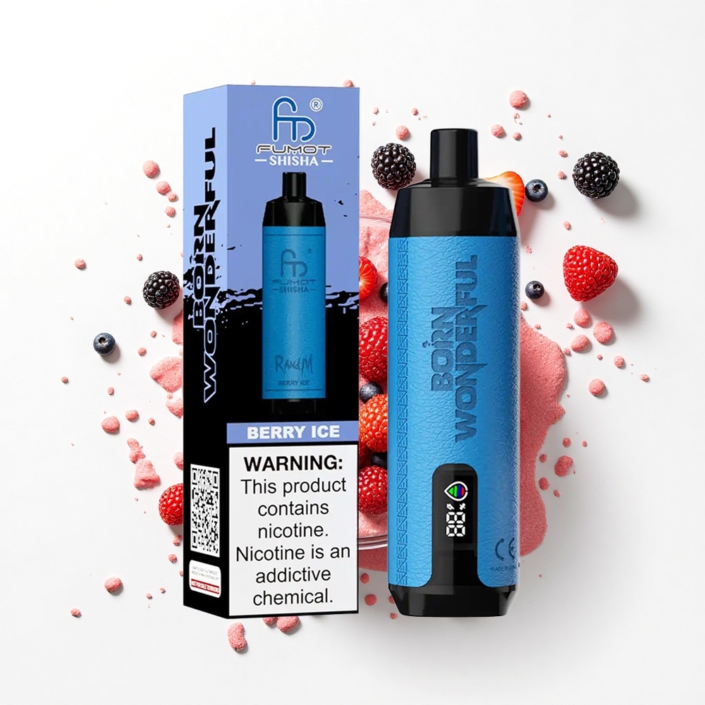 RandM Fumot Shisha 10000 Puffs Jagodowy Lód z Wskaźnikiem LED i Typem-C