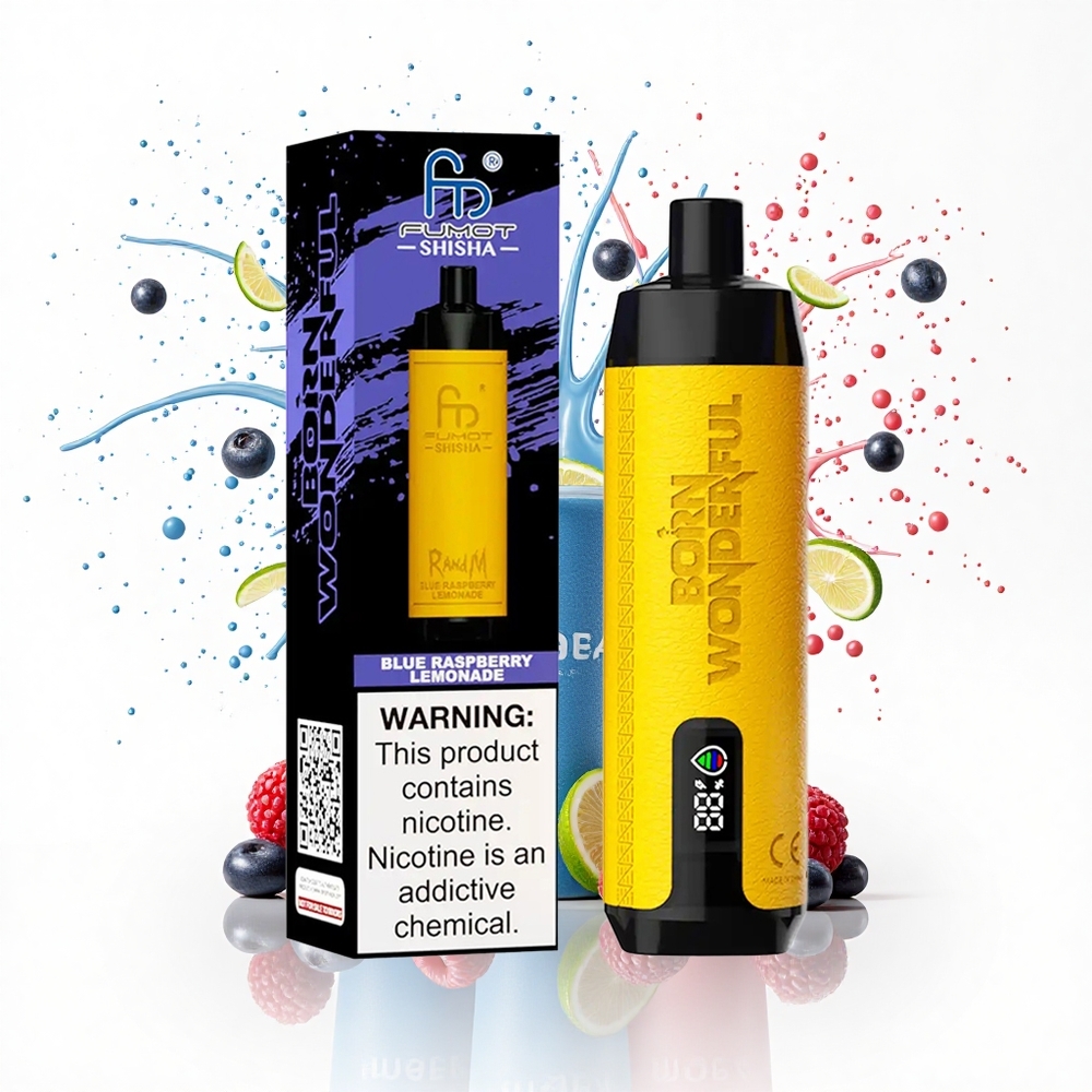 RandM Fumot Shisha 10000 Puffs Niebieska Lemonada Malinowa z LED i Typem-C