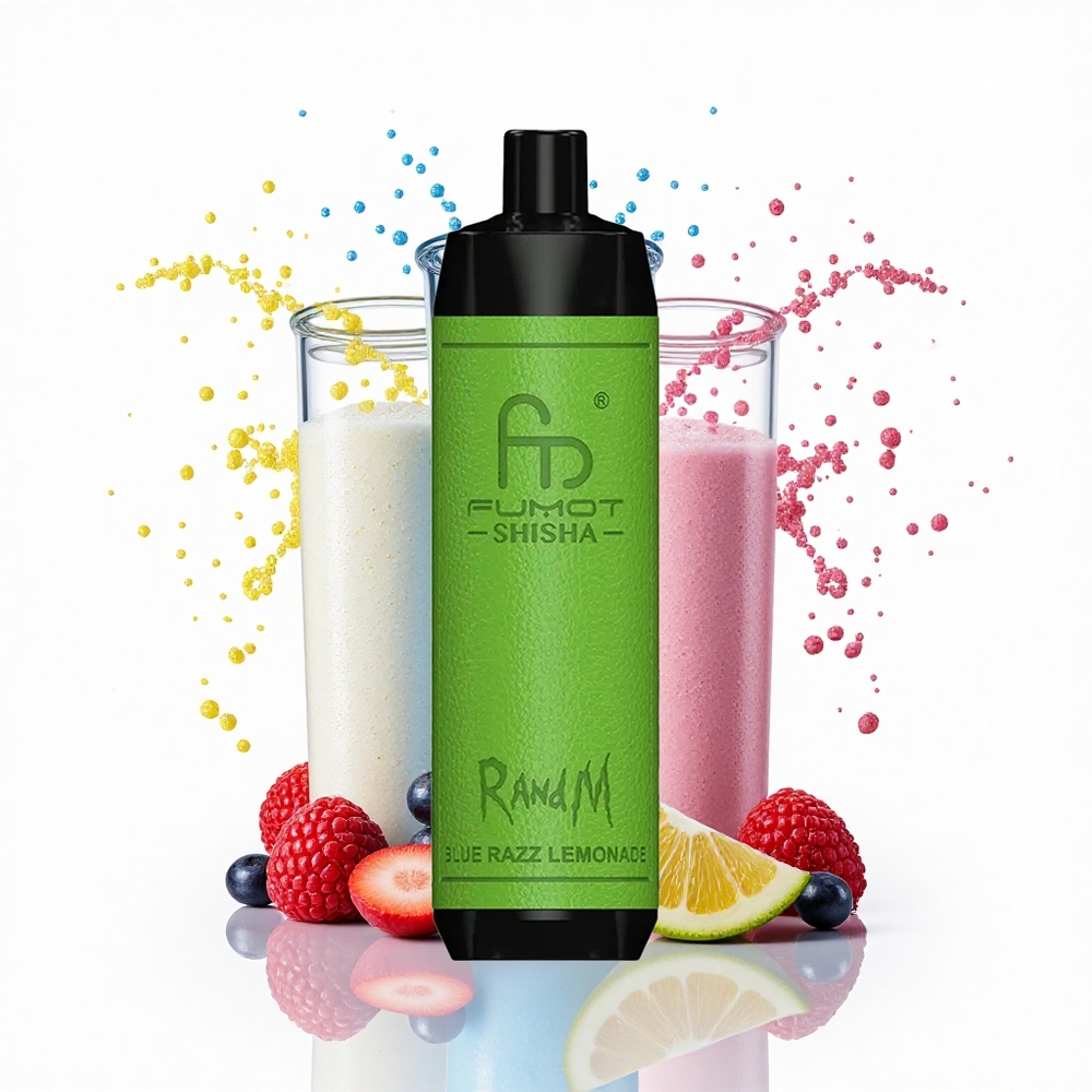 RandM Fumot Shisha 10000 Puffs Niebieska Razz Lemonada z LED i Typem-C