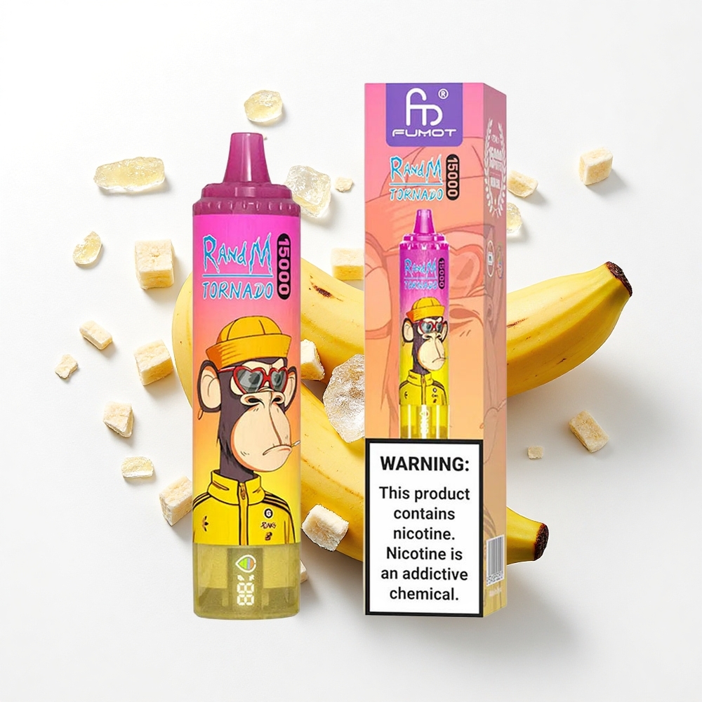 RandM Fumot Tornado 15000 Puffs Banana Lód z Wyświetlaczem LCD i Typem-C