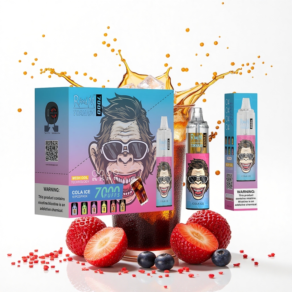 RandM Fumot Tornado 7000 Puffs Cola Lód z Mocą 850 i Światłem RGB
