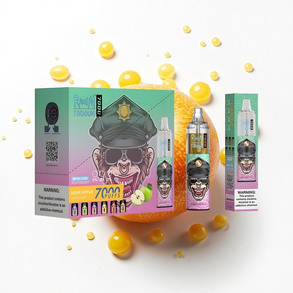 RandM Fumot Tornado 7000 Puffs Kwaśne Jabłko 14ML Typ-C RGB