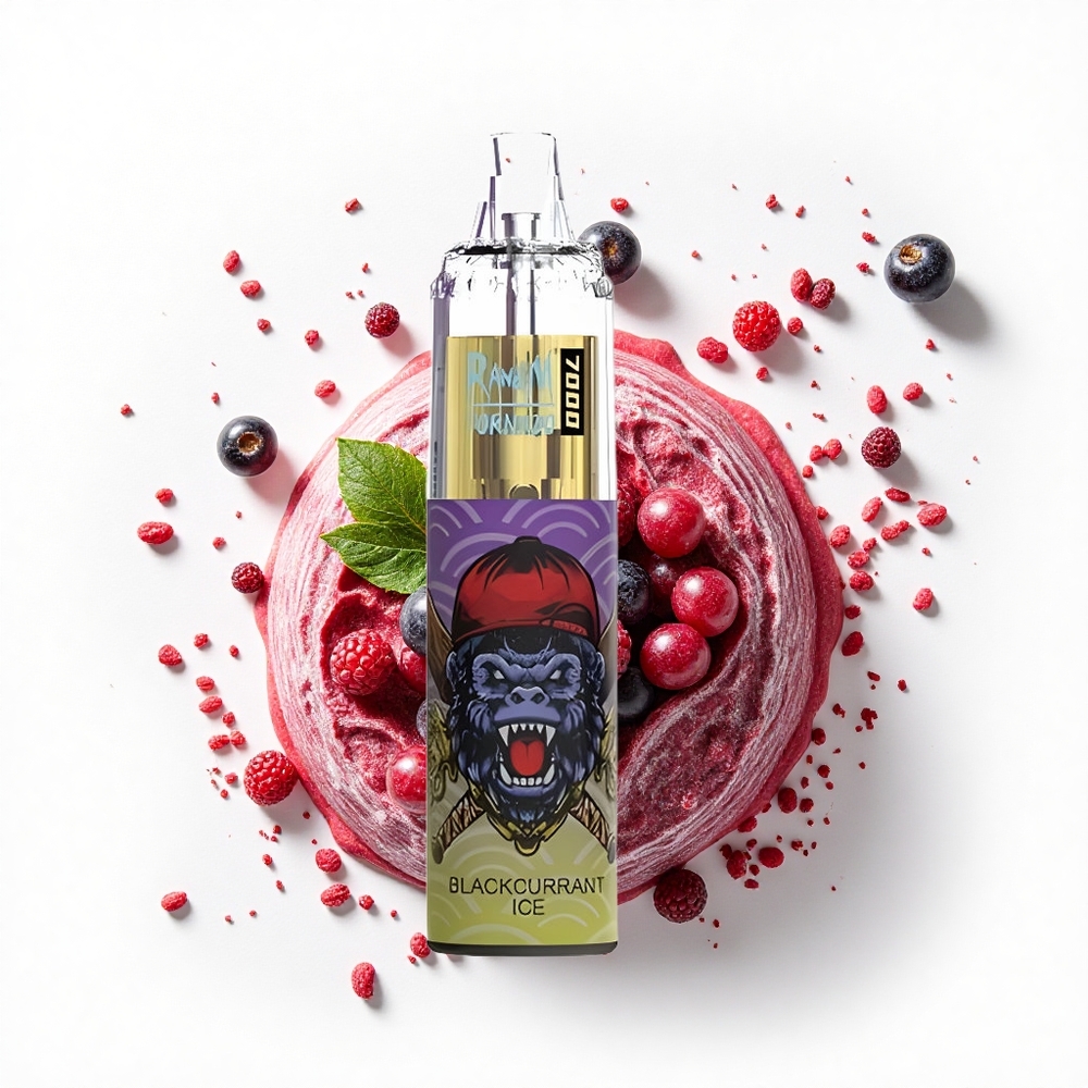 RandM Fumot Tornado 7000 Puffs Lodowa Czarna Porzeczka z Regulacją Powietrza i Mesh Coil