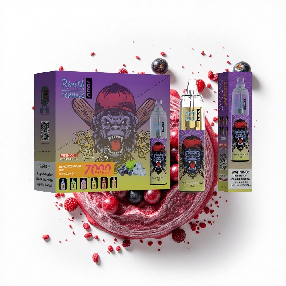 RandM Fumot Tornado 7000 Puffs Lodowa Czarna Porzeczka z Regulacją Powietrza i Mesh Coil