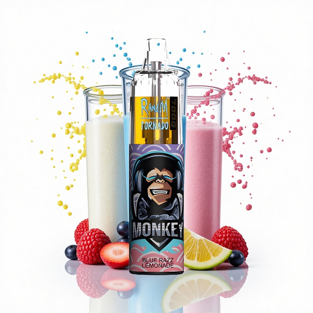 RandM Fumot Tornado 7000 Puffs Niebieska Malina Limonada z Siatkową Cewką i Typem-C