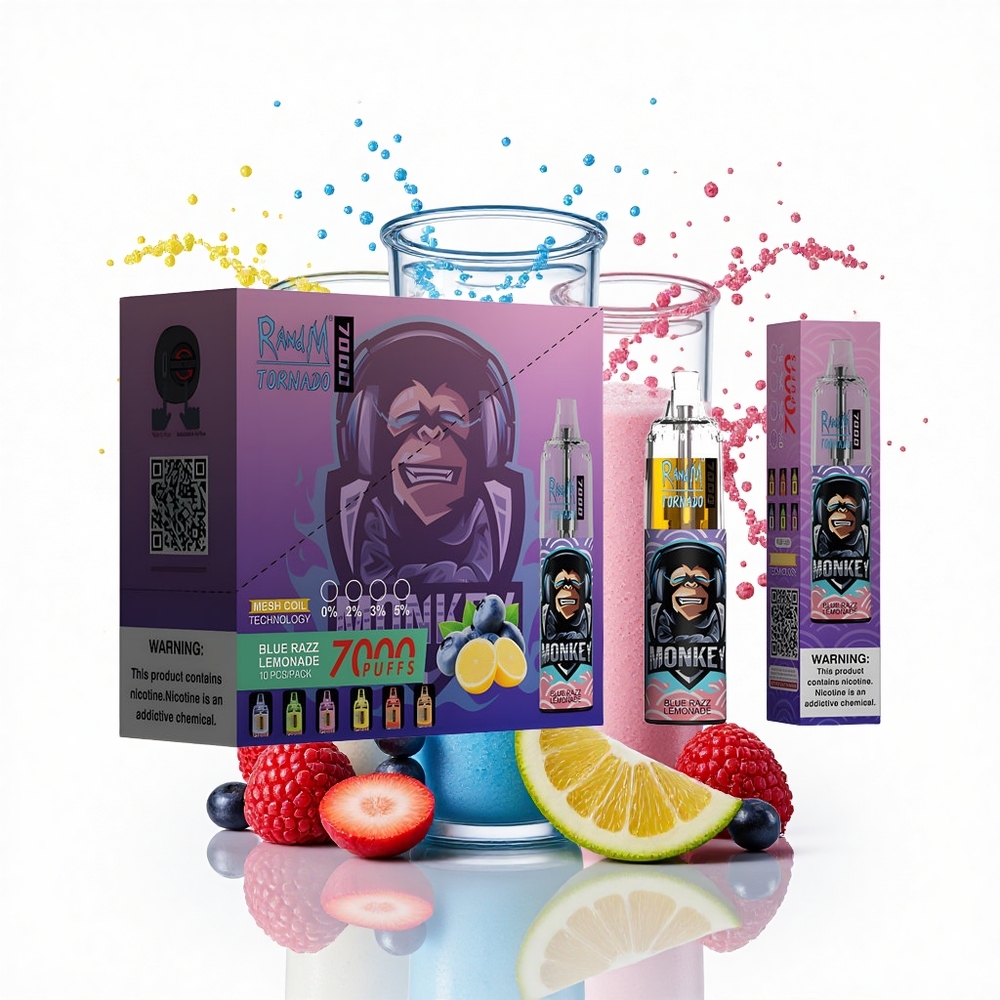 RandM Fumot Tornado 7000 Puffs Niebieska Malina Limonada z Siatkową Cewką i Typem-C