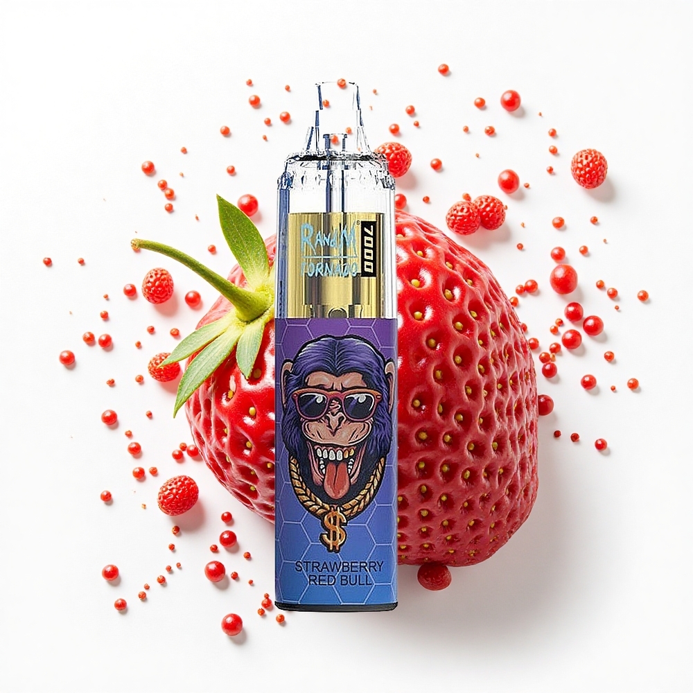 RandM Fumot Tornado 7000 Puffs Truskawkowa Czerwona Bateria 850 z Typem-C i Światłem RGB