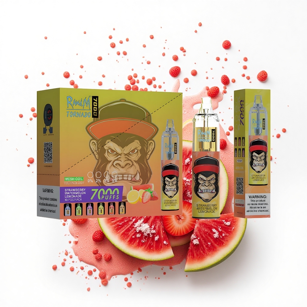 RandM Fumot Tornado 7000 Puffs Truskawkowy Arbuzowy Lemonad z Mesh Coil i RGB Light