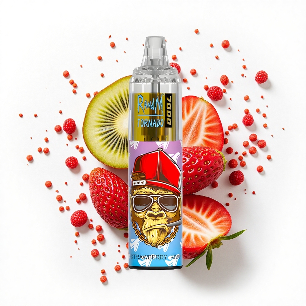 RandM Fumot Tornado 7000 Puffs Truskawkowy Kiwi z 14 ML i Typem-C