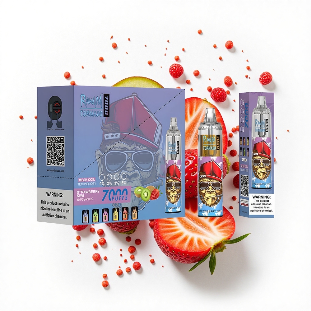 RandM Fumot Tornado 7000 Puffs Truskawkowy Kiwi z 14 ML i Typem-C