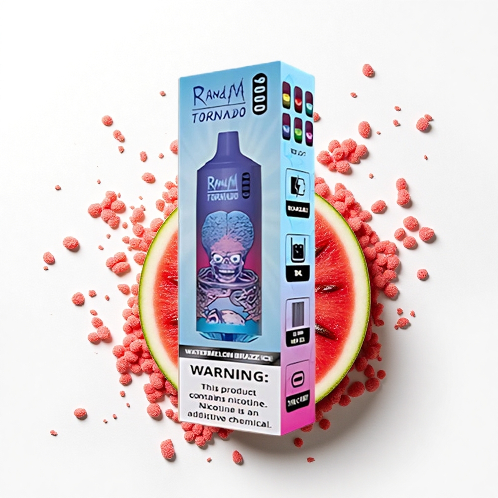 RandM Fumot Tornado 9000 Puffs Arbuzowy Brazz Lód z Miękką Siatką i Wyświetlaczem RGB