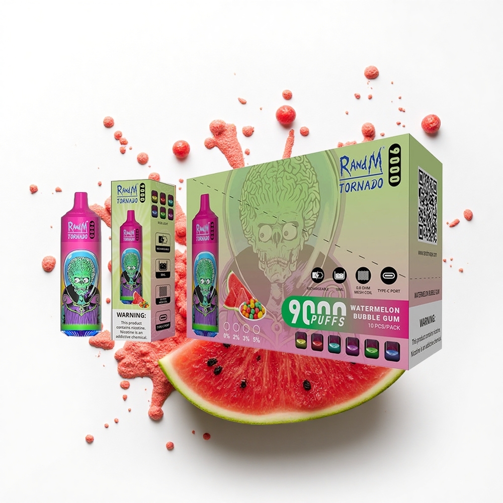 RandM Fumot Tornado 9000 Puffs Arbuzy Bańka Gumowa z 54 Smakami i Wyświetlaczem RGB