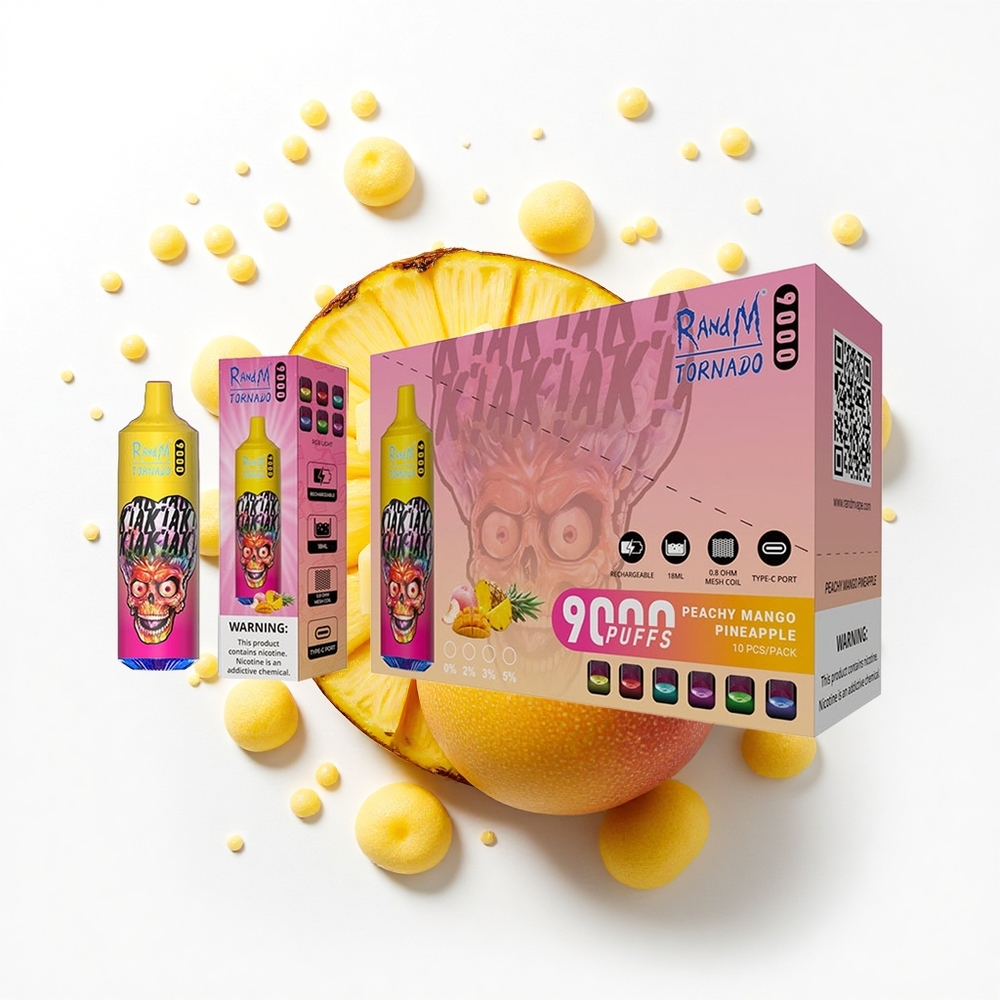 RandM Fumot Tornado 9000 Puffs Brzoskwinkowo-Mango-Ananasowy z Miękką Siatką i RGB