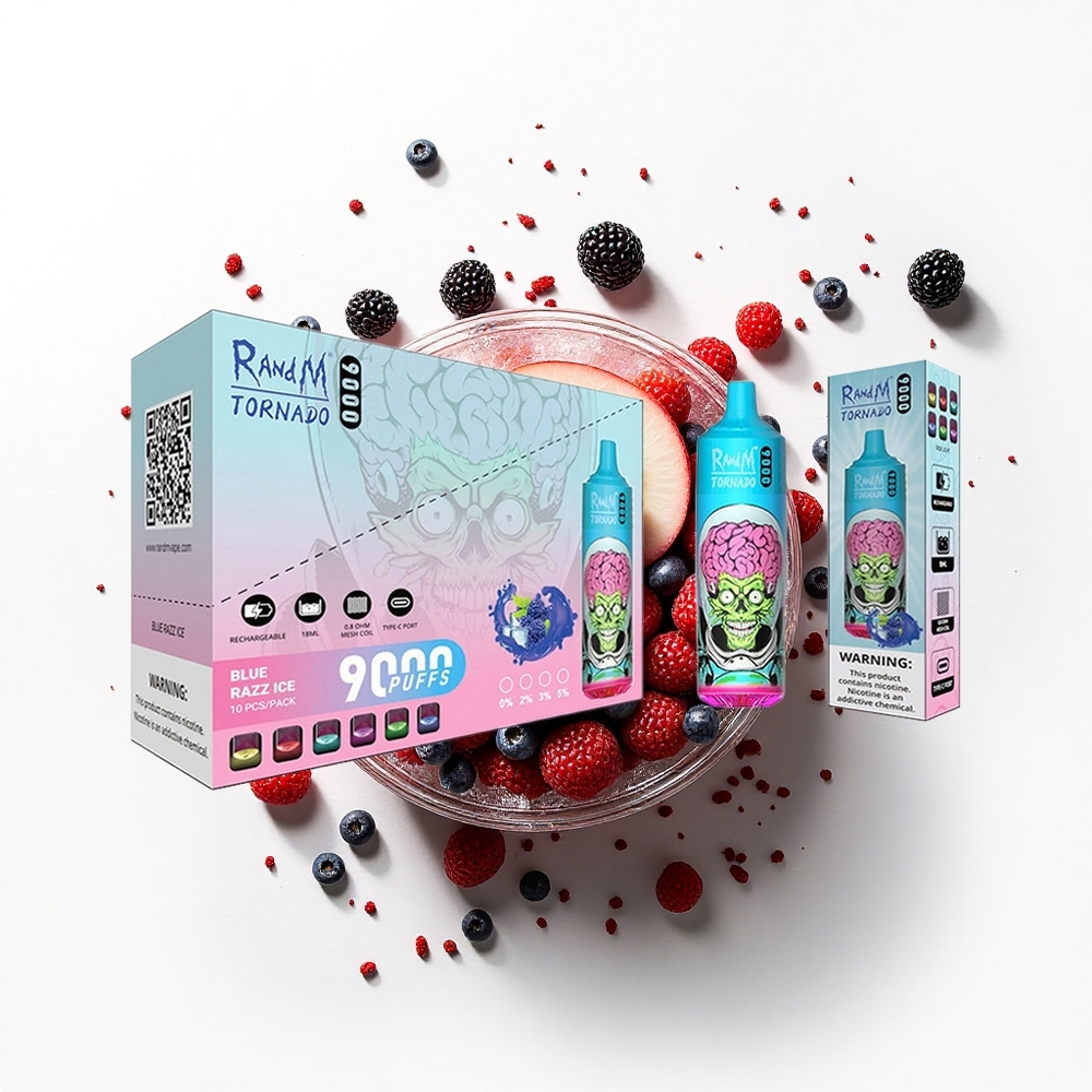 RandM Fumot Tornado 9000 Puffs Czarny Smok Lód z Mocną Baterią i Mięsistą Cewką