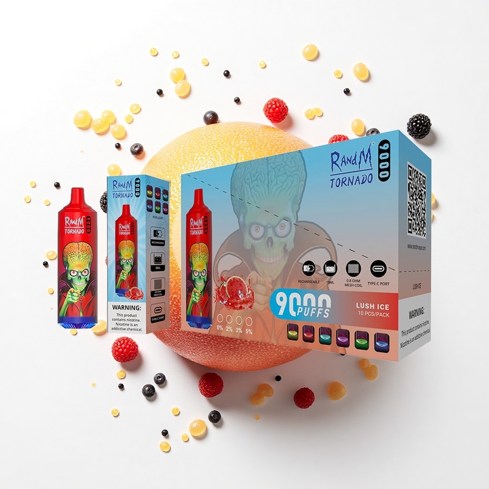 RandM Fumot Tornado 9000 Puffs Lodowy Smak z 18 mL Płynem i Wyświetlaczem RGB