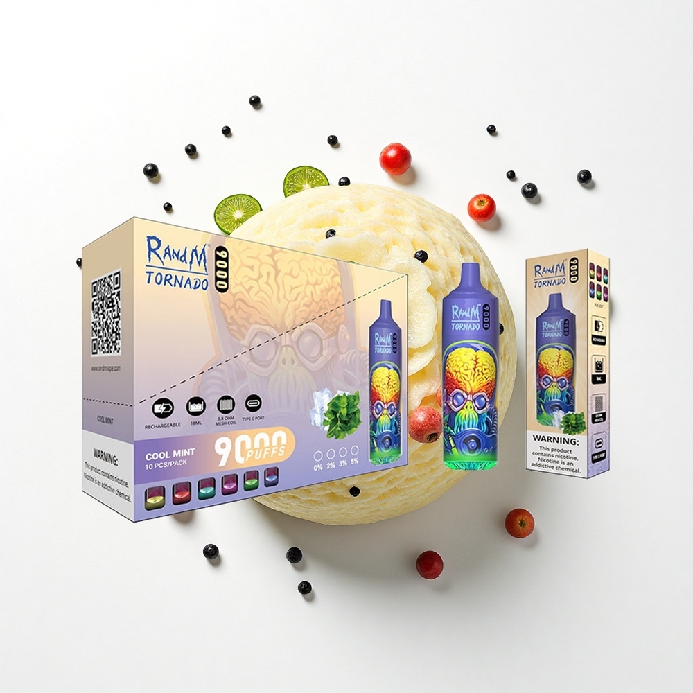 RandM Fumot Tornado 9000 Puffs Miętowa Chłodu Siatka z Wyświetlaczem RGB
