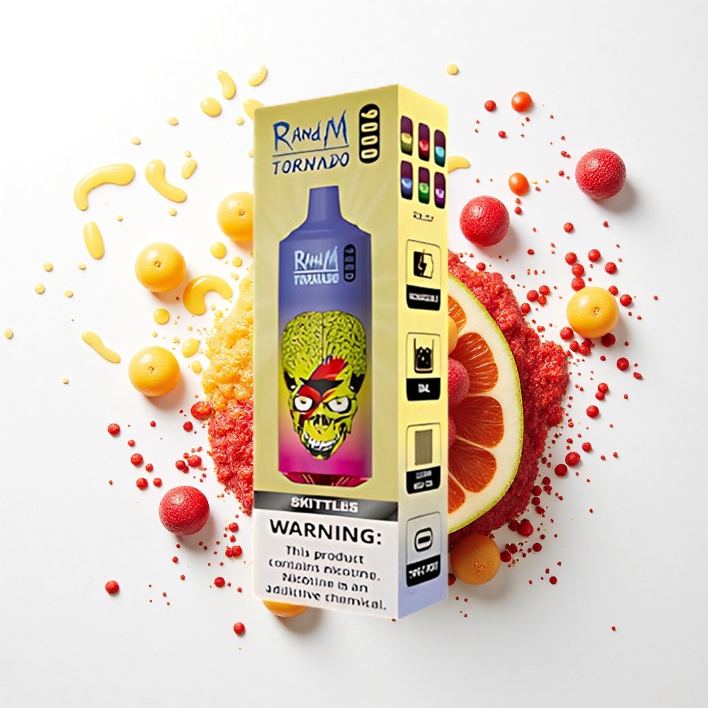 RandM Fumot Tornado 9000 Puffs Skittles Tęcza z Siatkową Cewką i RGB Wyświetlaczem