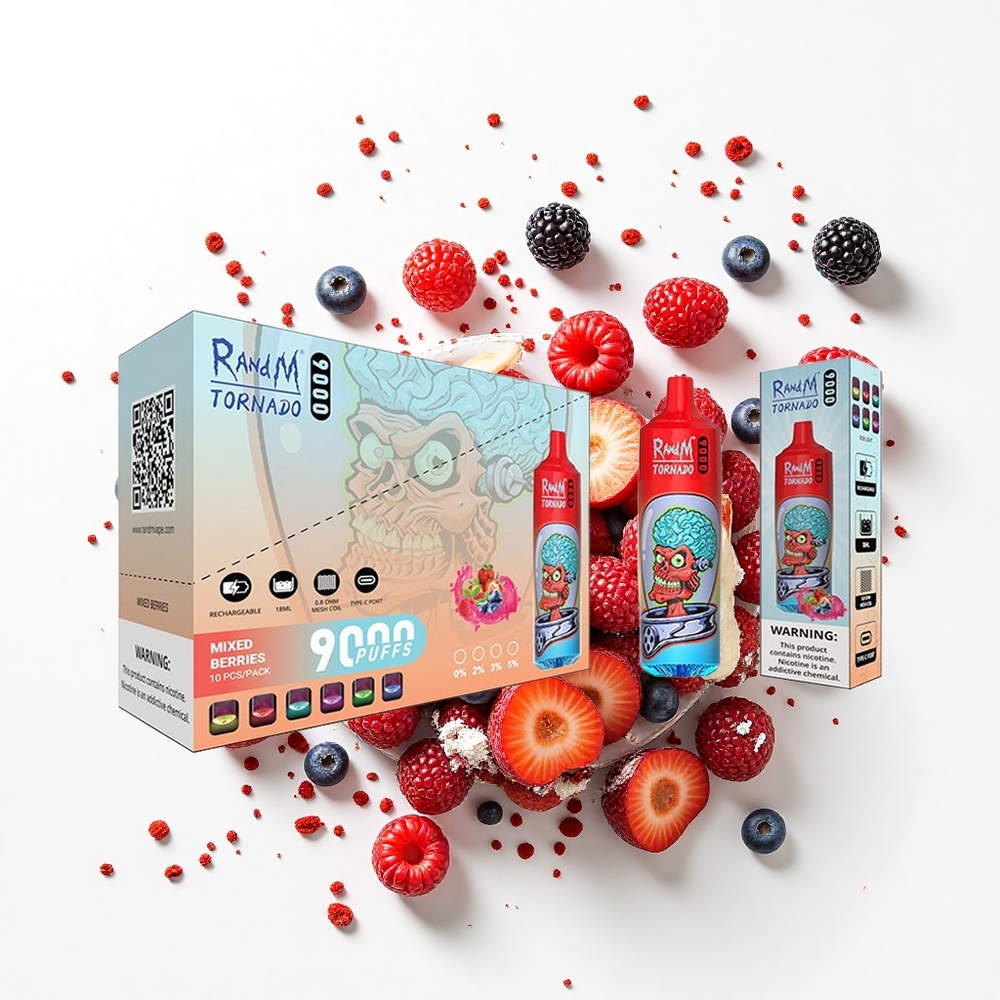 RandM Fumot Tornado 9000 Puffs Tornado 9000 Mieszane Jagody z Wyświetlaczem RGB i Pojemnością 18 mL