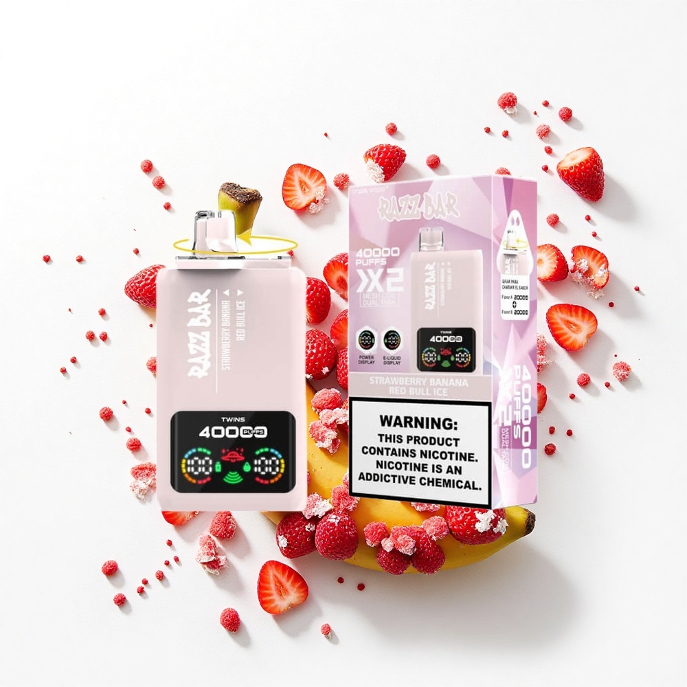 Razz Bar 40000 Puffs Truskawkowo-Bananowy Lód z Ekranem Mocy i Podwójną Siatkową Cewką