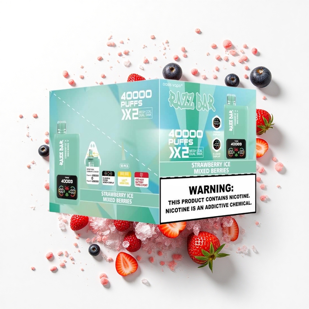Razz Bar 40000 Puffs Truskawkowy Lód - Mieszane Jagody z Wyświetlaczem Mocy i Podwójną Siateczką 1.0Ohm