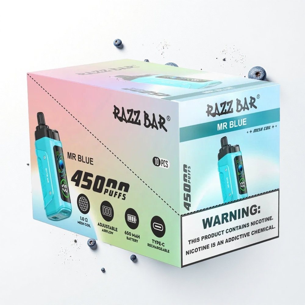 Razz Bar 45000 Puffs Pani Niebieska z Siatkową Cewką i Regulacją Powietrza